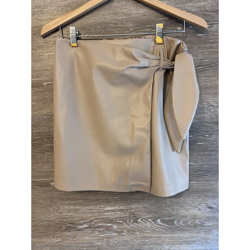 Jason Wu Tan Faux Leather Wrap Sz M Belted Mini Skirt NEW